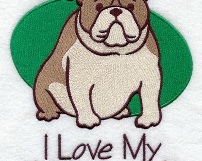 Bulldog dog puppy love paw print bath hand towel custom embroidered