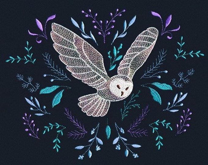 Owl winter botanical hand towel set custom embroidered personalized