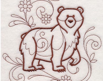 Brown bear doodle  kitchen dish hand towel custom embroidered personalized