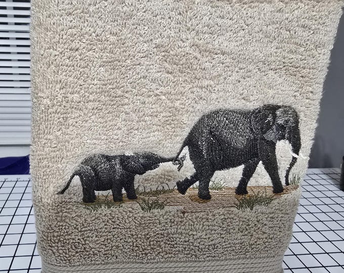 Elephant and baby calf hand towel set custom embroidered personalized