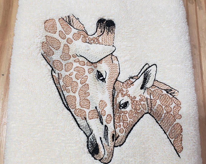 Giraffe love animal  bath hand towel custom embroidered personalized