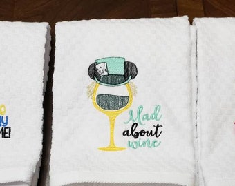 Disney inspired Alice In Wonderland wine glass kitchen dish towel