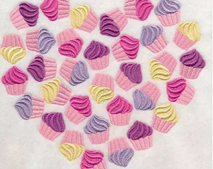 custom embroidered cupcake heart set of 2 kitchen dish towels