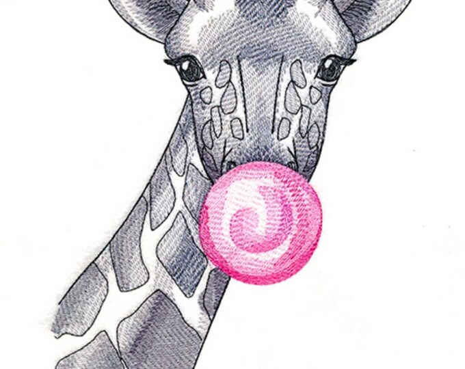Giraffe gum blowing  kitchen dish towel custom embroidered