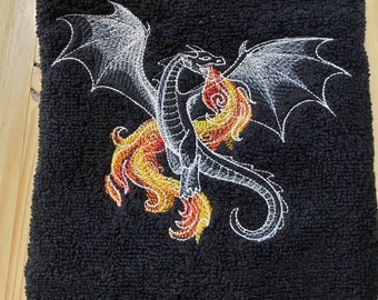 Dragon Fire Smoke bath hand towel set custom embroidered