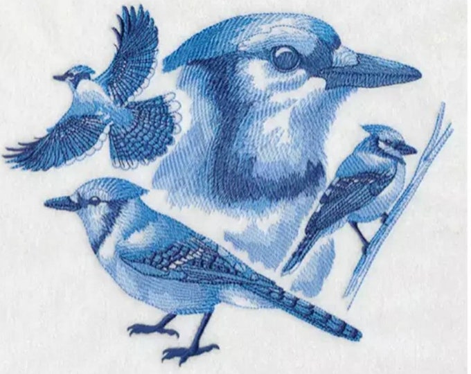 custom embroidered Bluejay bird hand towel set