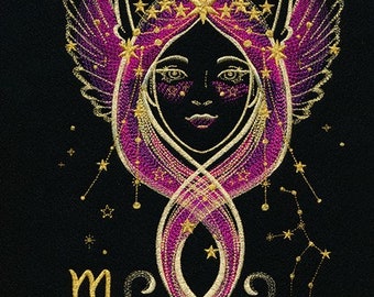 Virgo Zodiac Constellation Astrology bath hand towel set custom embroidered