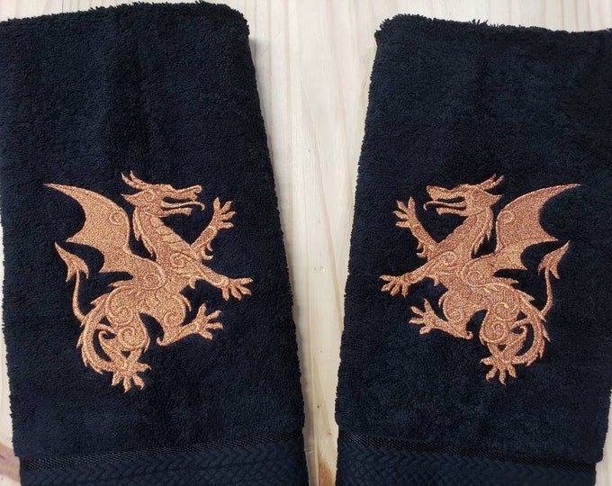 Gilded Heraldry Dragon hand towel set custom embroidered