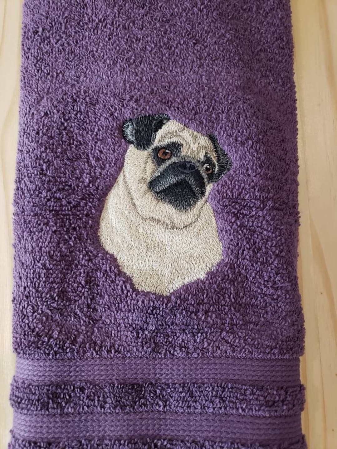 Pug Dog Hand Towel Set Custom Embroidered Personalized Etsy