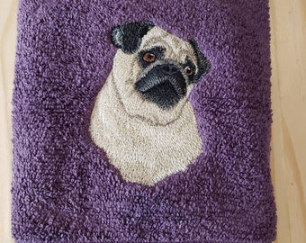Pug dog hand towel set custom embroidered personalized