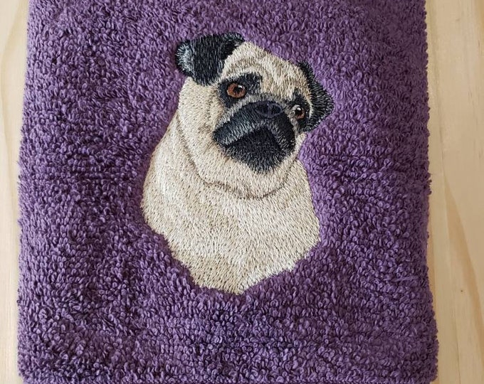 Pug dog hand towel set custom embroidered personalized