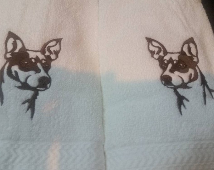 Rat Terrier Dog bath hand towel set custom embroidered
