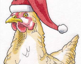 Santa Christmas Chicken bird  kitchen dish towel custom embroidered