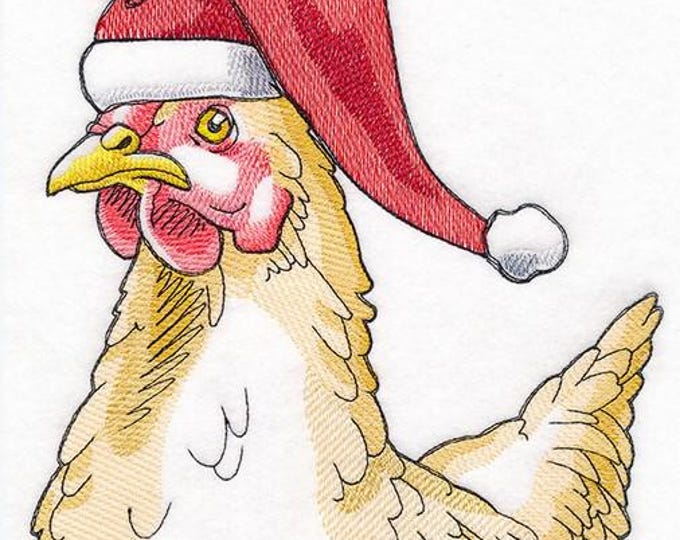 Santa Christmas Chicken bird  kitchen dish towel custom embroidered