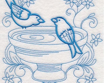Bird bird bath doodle kitchen dish hand towel custom embroidered personalized