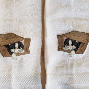 Tabby Cat hand towel set custom embroidered personalized