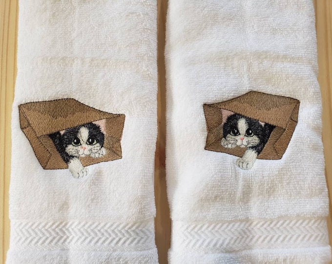 Tabby Cat hand towel set custom embroidered