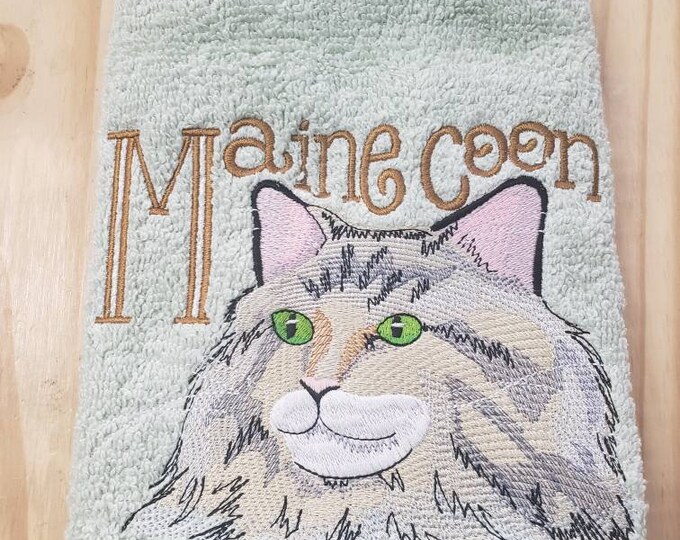 Maine Coon Cat bath hand towel custom embroidered personalized