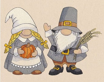 Thanksgiving Pilgrim Gnome  kitchen dish towel custom embroidered personalized