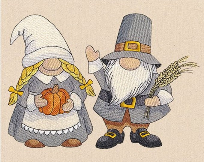 Thanksgiving Pilgrim Gnome  kitchen dish towel custom embroidered personalized