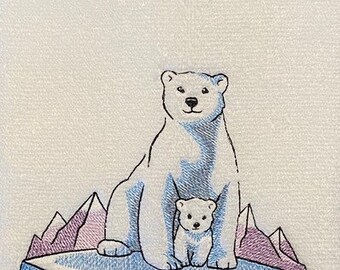 Polar Bear and cub bath hand towel set custom embroidered