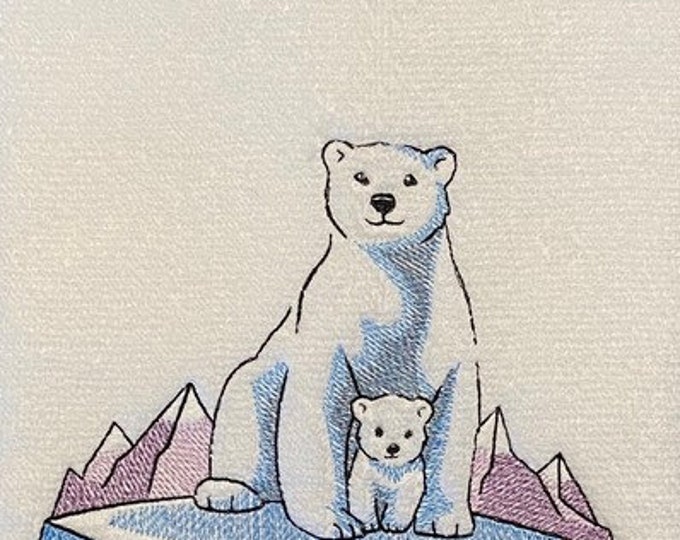 Polar Bear and cub bath hand towel set custom embroidered