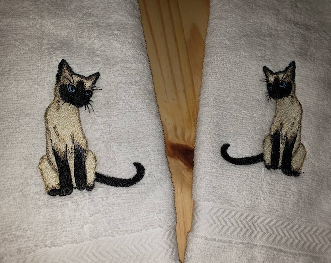 Siamese Cat bath hand towel set custom embroidered personalized
