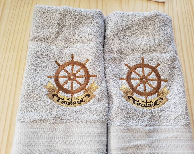 Captain Boat Ship sailing cruise hand towel set custom embroidered personalized