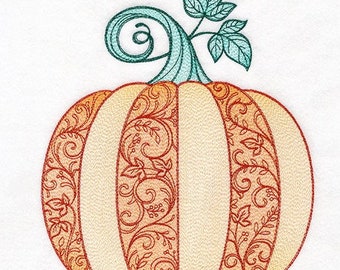Elegant Fall pumpkin  kitchen dish towel custom embroidered