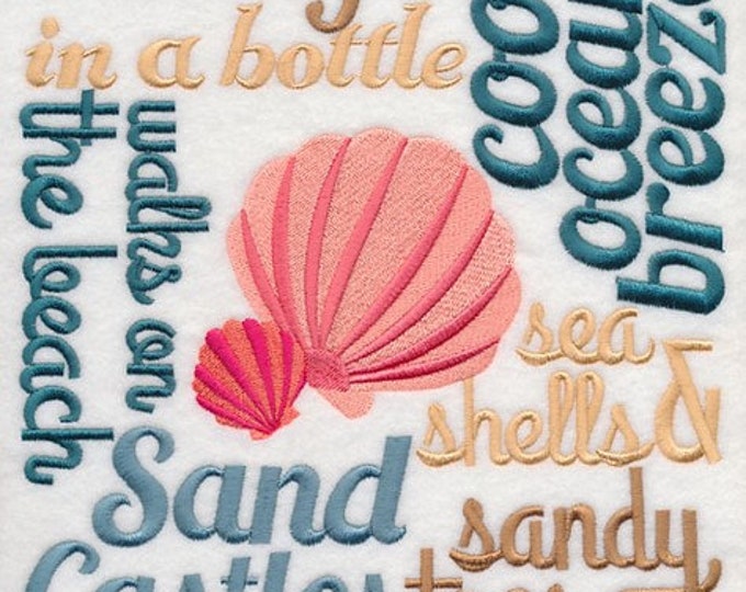 Beach sea seashell sand castle bath hand towel custom embroidered