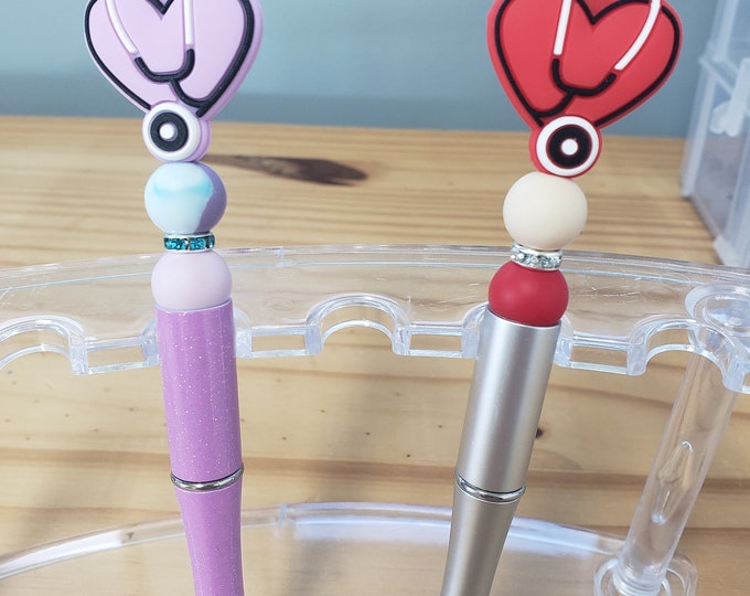 Nurse stethoscope custom beaded novelty pen or keychain ring