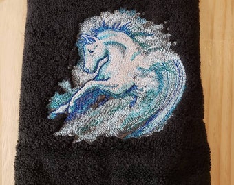 Ocean waves Stallion Horse hand towel set custom embroidered personalized