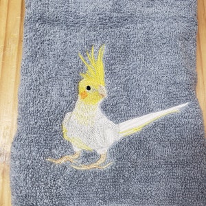 Cockatiel Bird bath hand towel bathroom decor custom embroidered personalized