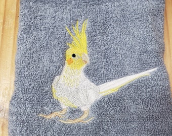 Cockatiel Bird hand towel bathroom decor custom embroidered personalized
