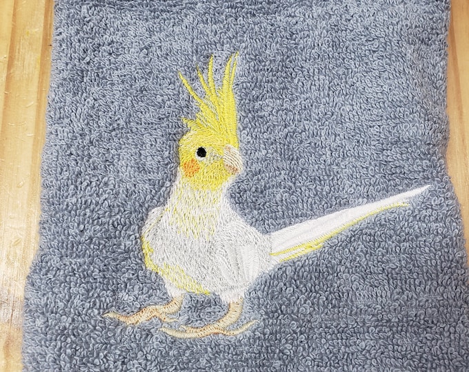 Cockatiel Bird bath hand towel bathroom decor custom embroidered personalized