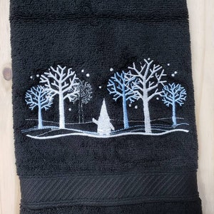 Winter Gnome trees snow hand towel set custom embroidered