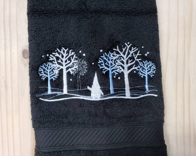 Winter Gnome trees snow hand towel set custom embroidered