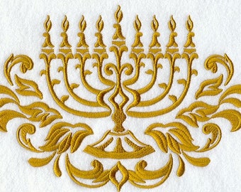 Hanukkah Chanukah Menorah Damask custom embroidered hand towel set personalized