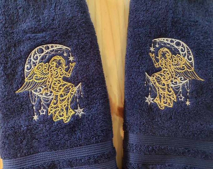 Metallic Angel Moon Christmas hand towel set custom embroidered personalized