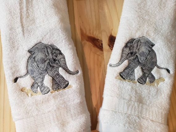Baby Elephant Calf Custom Embroidered Hand Towel Set Etsy