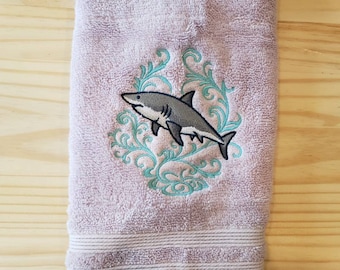 Great white shark echo hand towel set custom embroidered