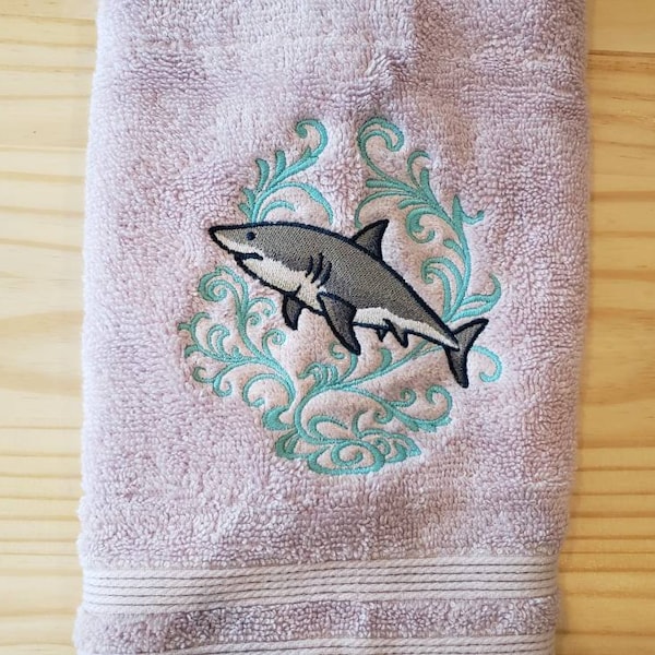 Great white shark echo hand towel set custom embroidered