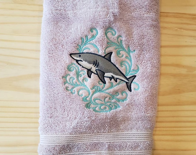 Great white shark echo hand towel set custom embroidered