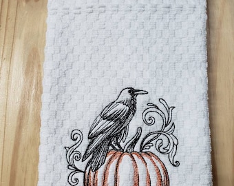 Spooky Halloween Raven Waffle Weave kitchen dish towel Design Choice