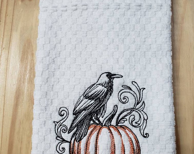 Spooky Halloween Raven Waffle Weave kitchen dish towel Design Choice