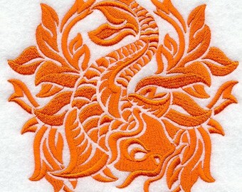 Koi fish Damask custom embroidered hand towel set personalized