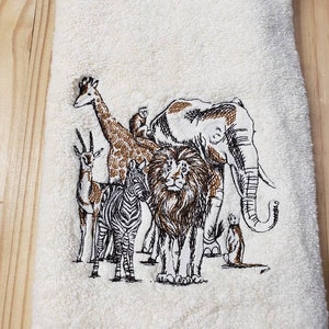 Ensemble de serviettes de bain Safari lion girafe éléphant zèbre brodé personnalisé