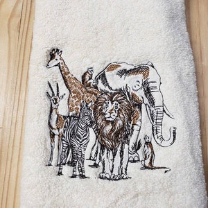 Safari lion giraffe elephant zebra bath hand towel set custom embroidered personalized