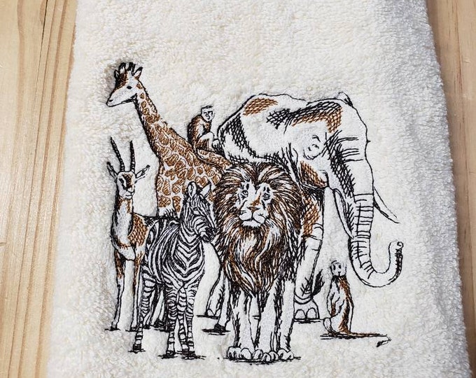 Safari lion giraffe elephant zebra bath hand towel set custom embroidered personalized