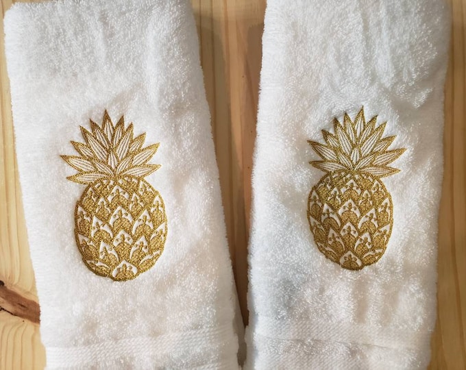 Pineapple metallic hand towel set custom embroidered personalized